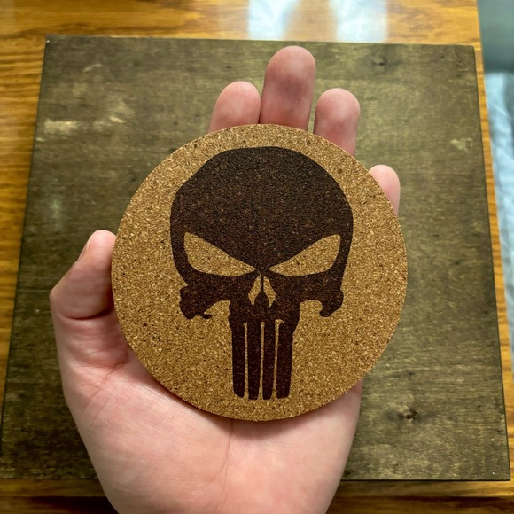 The Punisher Symbol Laser Engraved Cork Coaster #2 - Picture 3 of 5